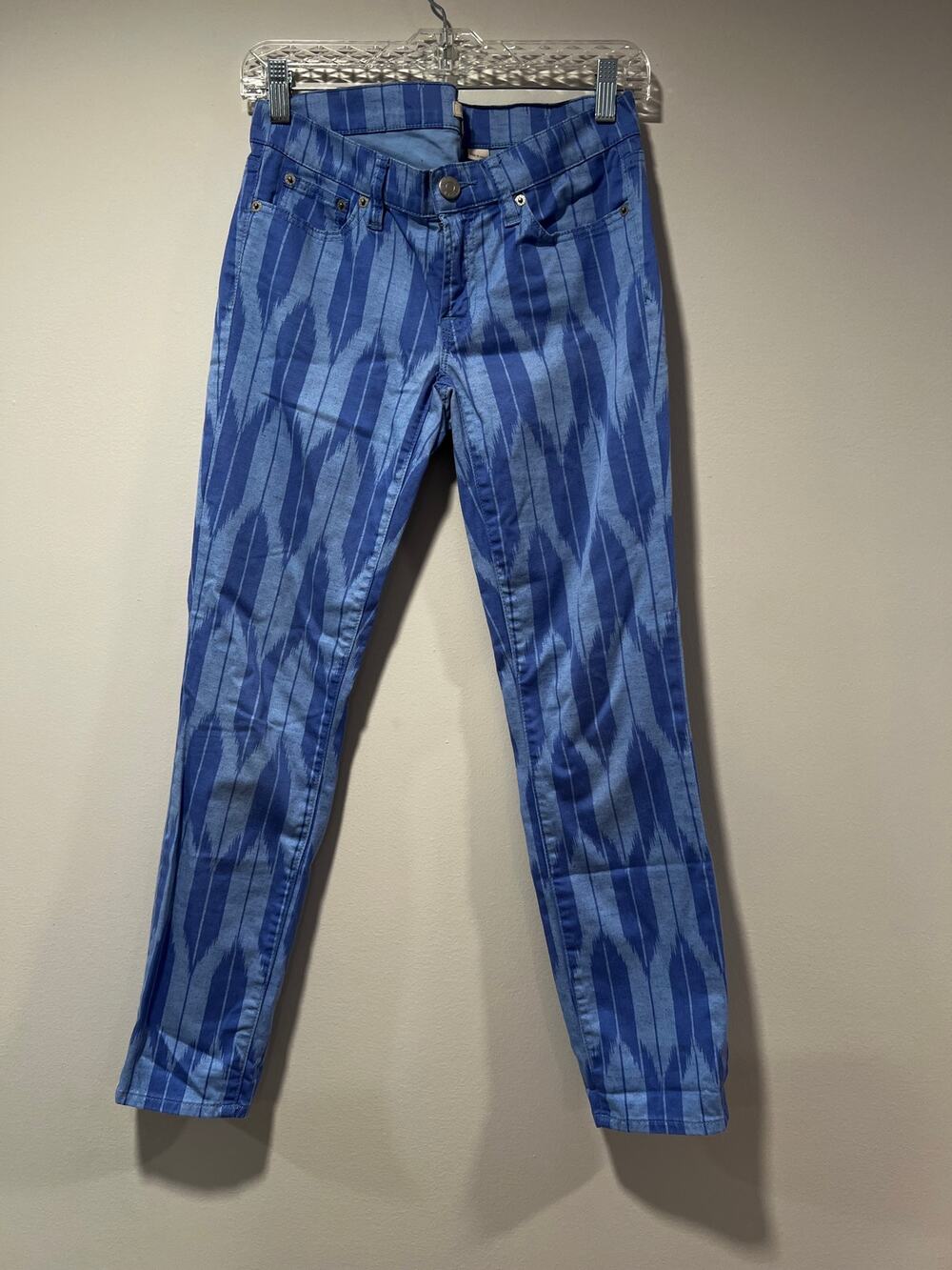 J. Crew Blue Abstract Tribal Print Stretch Skinny Jean Size 26
